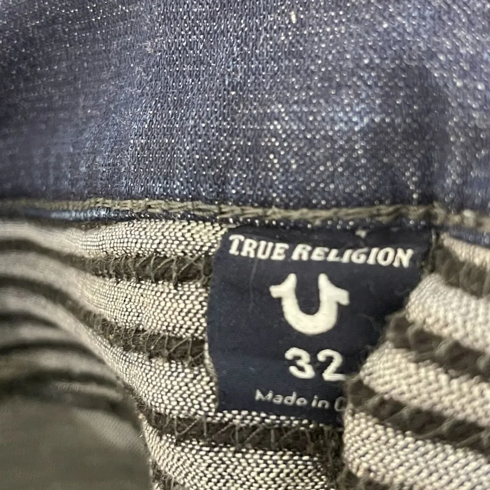 True Religion 32 Geno Relaxed Slim Jeans Blue Painted Distressed Mens